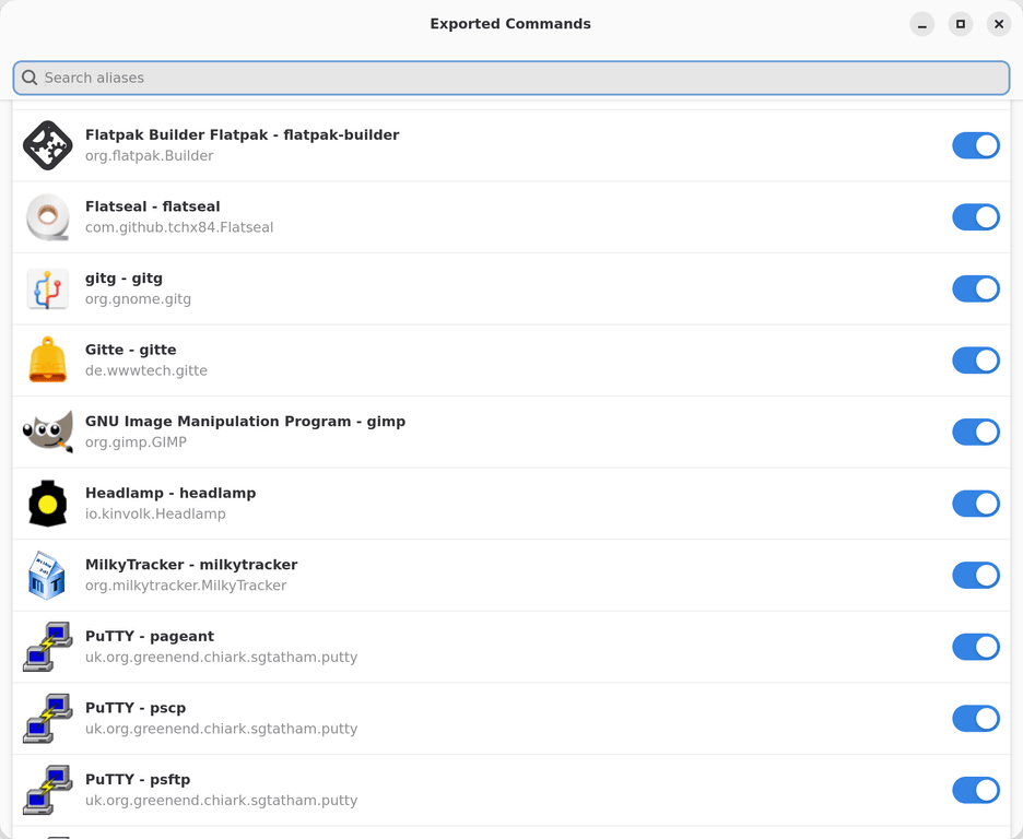 An example of what a similar alias management experience could be in a desktop Linux distribution